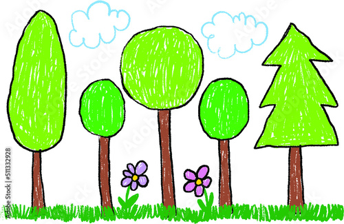 Hand Drawn Childlike Nature Painting