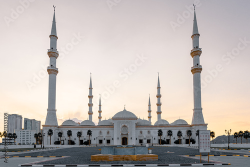 8th Jan 2022 - Fujairah, UAE: Front entrance of the Sheikh Zayed Mosque, the second largest mosque in UAE, located in Fujairah city. photo