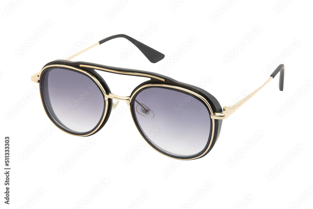 Round Sunglasses with gold metal strips retro style fashion for Women and men double bean black gradient dark shades top front view Round Sunglasses with gold metal strips retro style fashion for Women and men double bean black gradient dark shades top front view