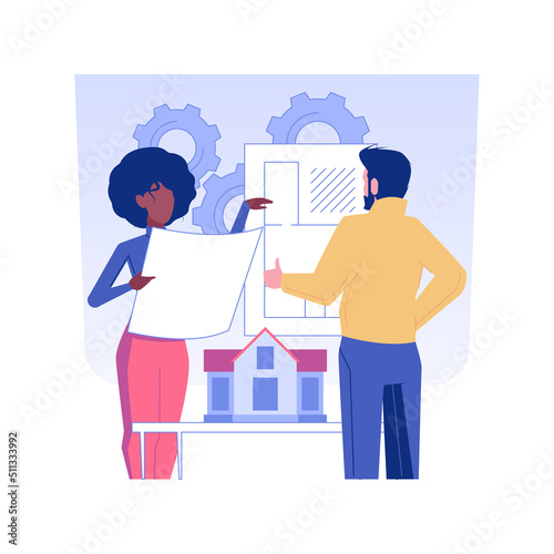 Meeting architect isolated concept vector illustration. Business people discussing new real estate project with architect, brokerage company, brainstorming with customers vector concept.