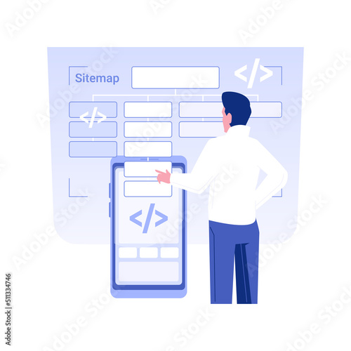 Sitemap and information architecture isolated concept vector illustration. UX designer thinking about sitemap structure, IT company worker, software development business vector concept.