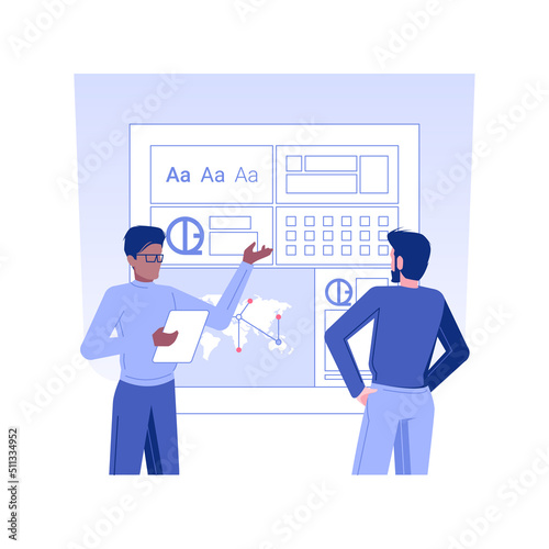 Style guide isolated concept vector illustration. Smiling client getting style guide for app usage, IT company business, software development, color scheme, UI design vector concept.