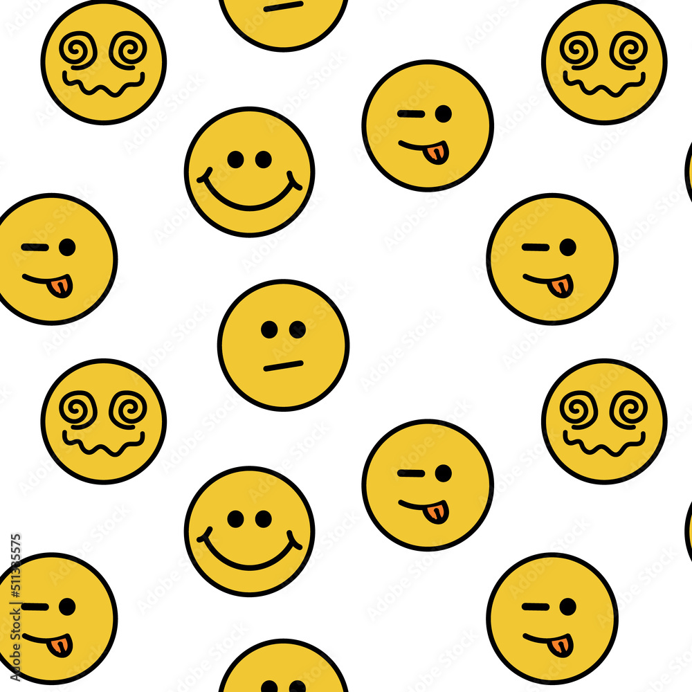 Fototapeta premium Retro 70s smiley emoji. 70s smiley emoji pattern