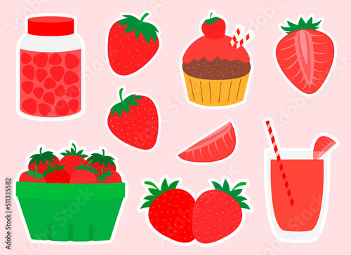 Set strawberry food stickers printable