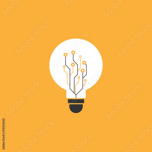 Logo, light bulb icon with electrons, filaments, for businesses related to electricity, electronics, computers and data, high technology and innovation.