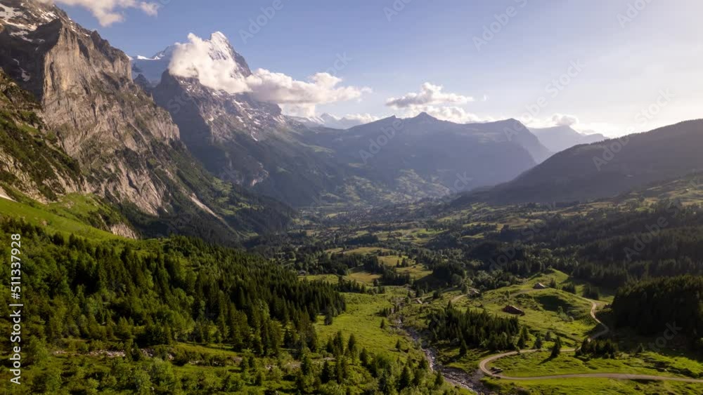 Hyperlapse of stunning mountainscape in Grindelwald in the Swiss Alps, flying towards Eiger North Face Hyperlapse of stunning mountainscape in Grindelwald in the Swiss Alps, flying towards Eiger North Face