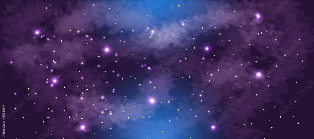 Mysterious galaxy background in green tone with clouds and stars