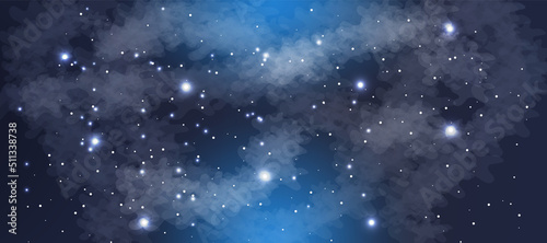 Mysterious galaxy background in green tone with clouds and stars