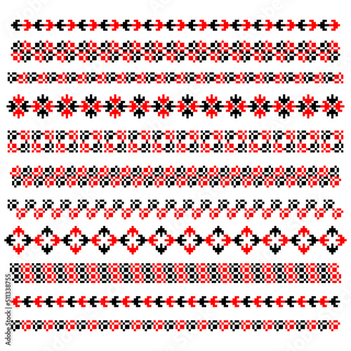 Traditional Ukrainian knitted embroidery art, ethnic border ornament vyshyvanka