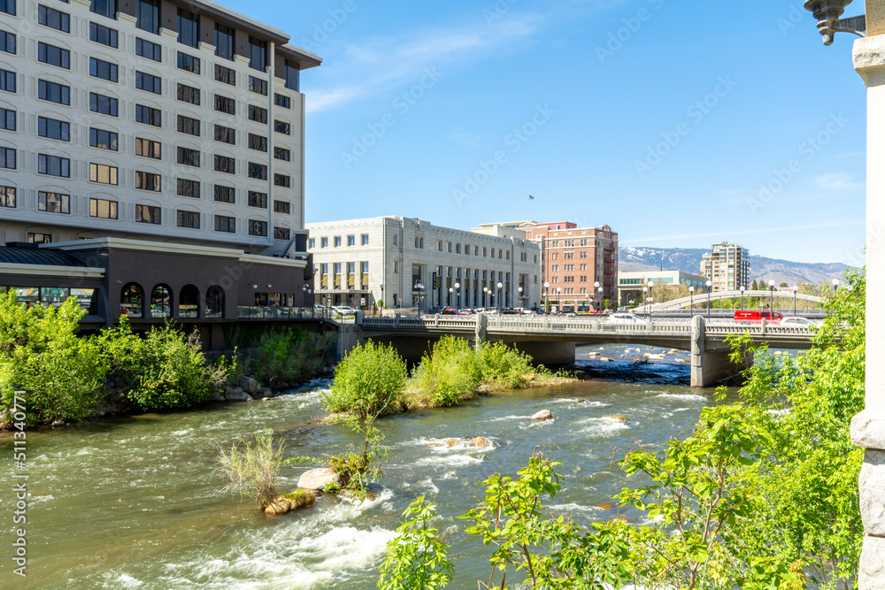 City of Reno on the River Truckee, USA.
