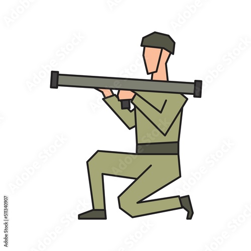 The soldier is on his knees with rocket launcher. Vector illustration