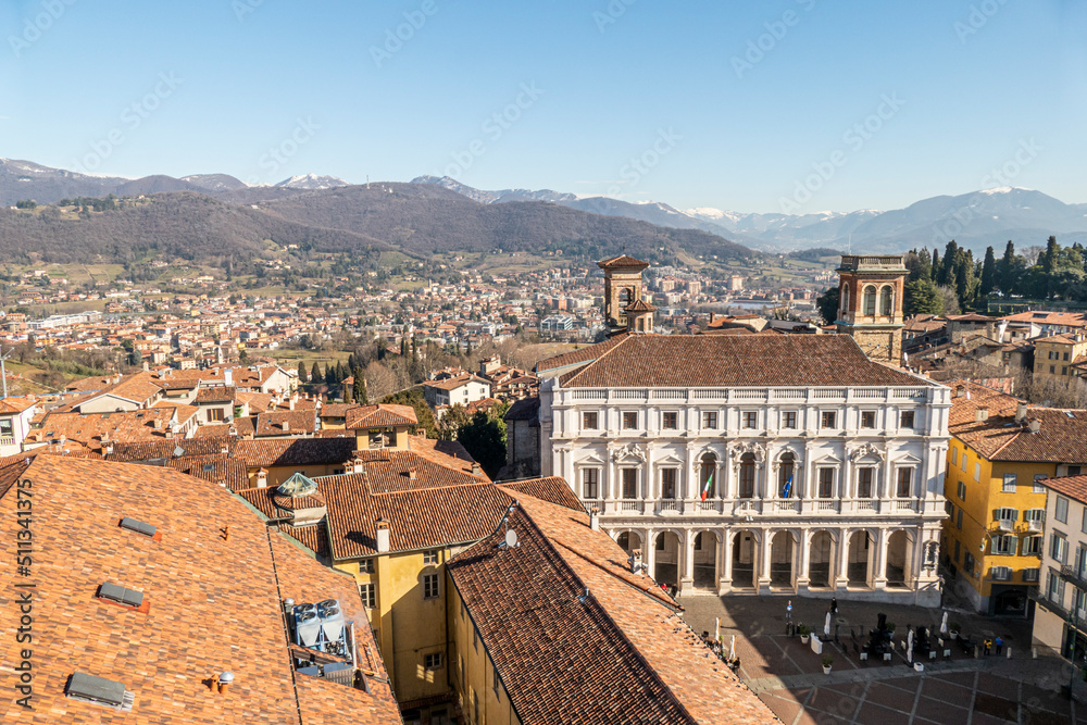The main square of Bergamo Alta with the beautiful Palazzo Nuovo