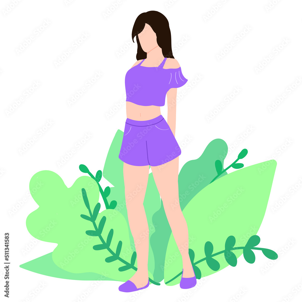 Summer party Women in swimsuits on the beach. Vector illustration of women in a swimsuit and in summer clothes Summer time. Summer vacation Fashionable girls with different hairstyles Summer party Women in swimsuits on the beach. Vector illustration of women in a swimsuit and in summer clothes Summer time. Summer vacation Fashionable girls with different hairstyles