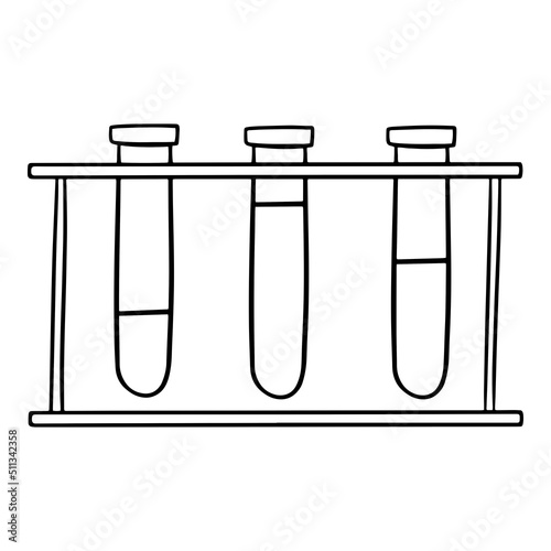 Monochrome picture, Chemical experiment, metal stand with glass tubes, vector illustration in cartoon style