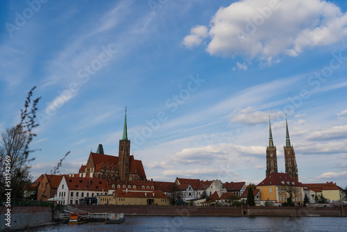 View of Ostrow Tumski and river in Wroclaw
