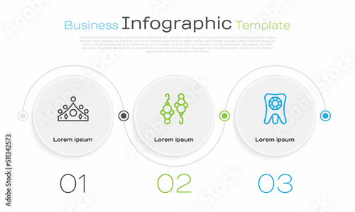 Set line King crown, Earrings and Tooth with diamond. Business infographic template. Vector