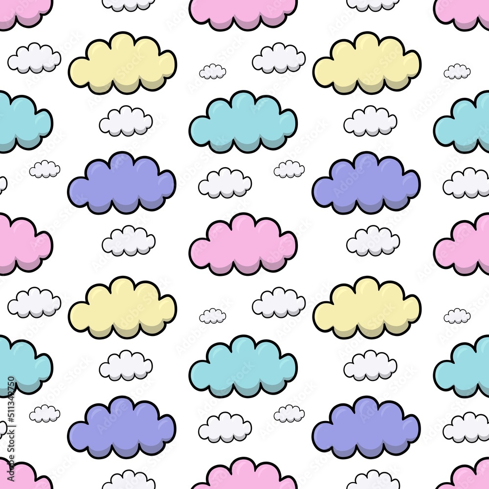 Pastel clouds in cartoon style, seamless square pattern Pastel clouds in cartoon style, seamless square pattern
