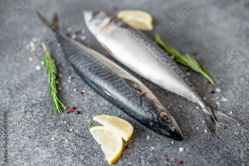 raw mackerel on stone background