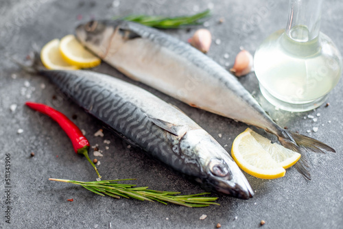 raw mackerel on stone background