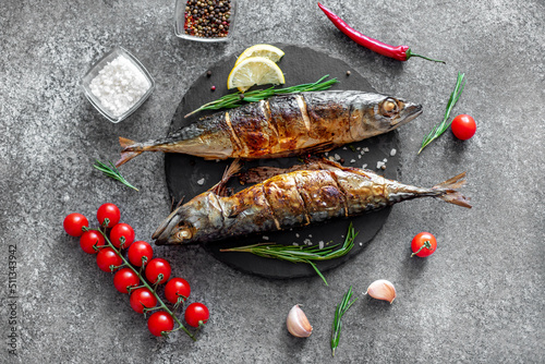 baked mackerel on stone background 