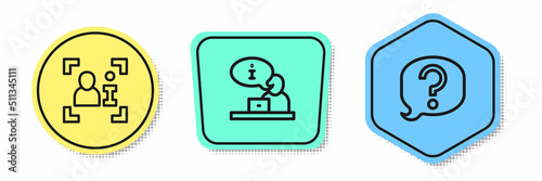 Set line Television report, and Speech bubble chat. Colored shapes. Vector