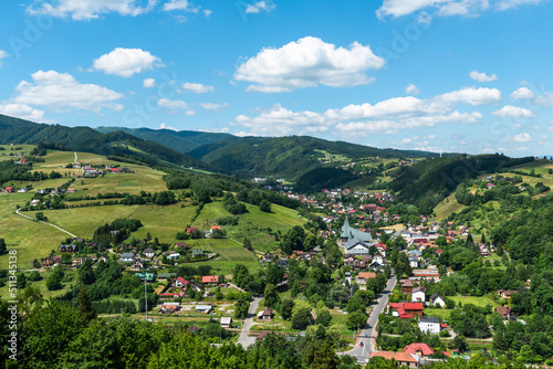 Fototapeta Naklejka Na Ścianę i Meble -  Panoramic View over Beskid Sadecki Picturesque Landscape in Poland