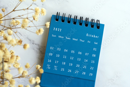 October 2022 Calendar flat lay with flower