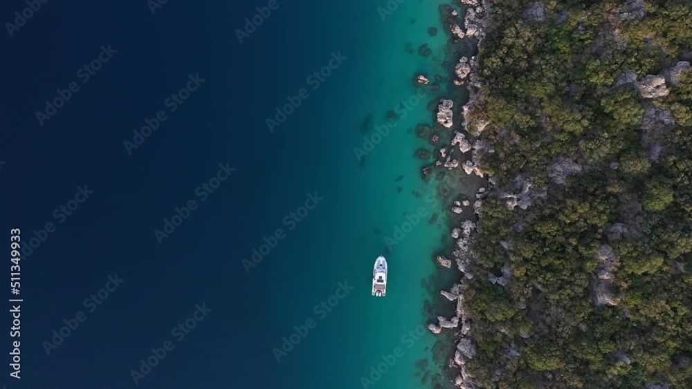 stunning nature's wonder scene at desirable holiday destination , aerial drone turquoise water , Kas , Antalya