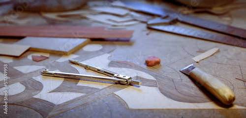 Photos Wood mosaic in progress, panorama