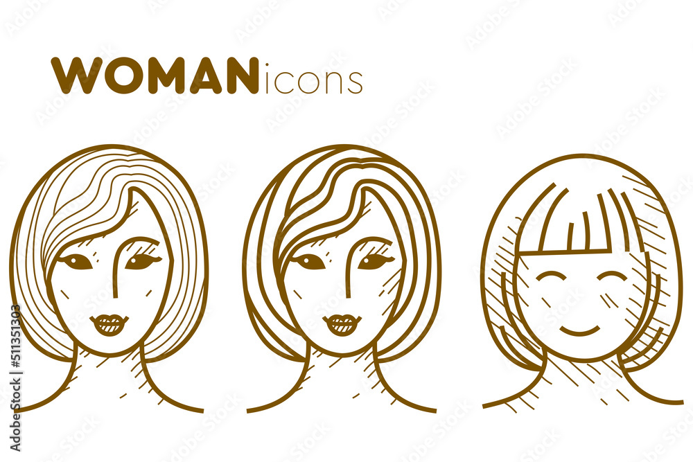 Set of woman face icons in pencil drawing style Set of woman face icons in pencil drawing style