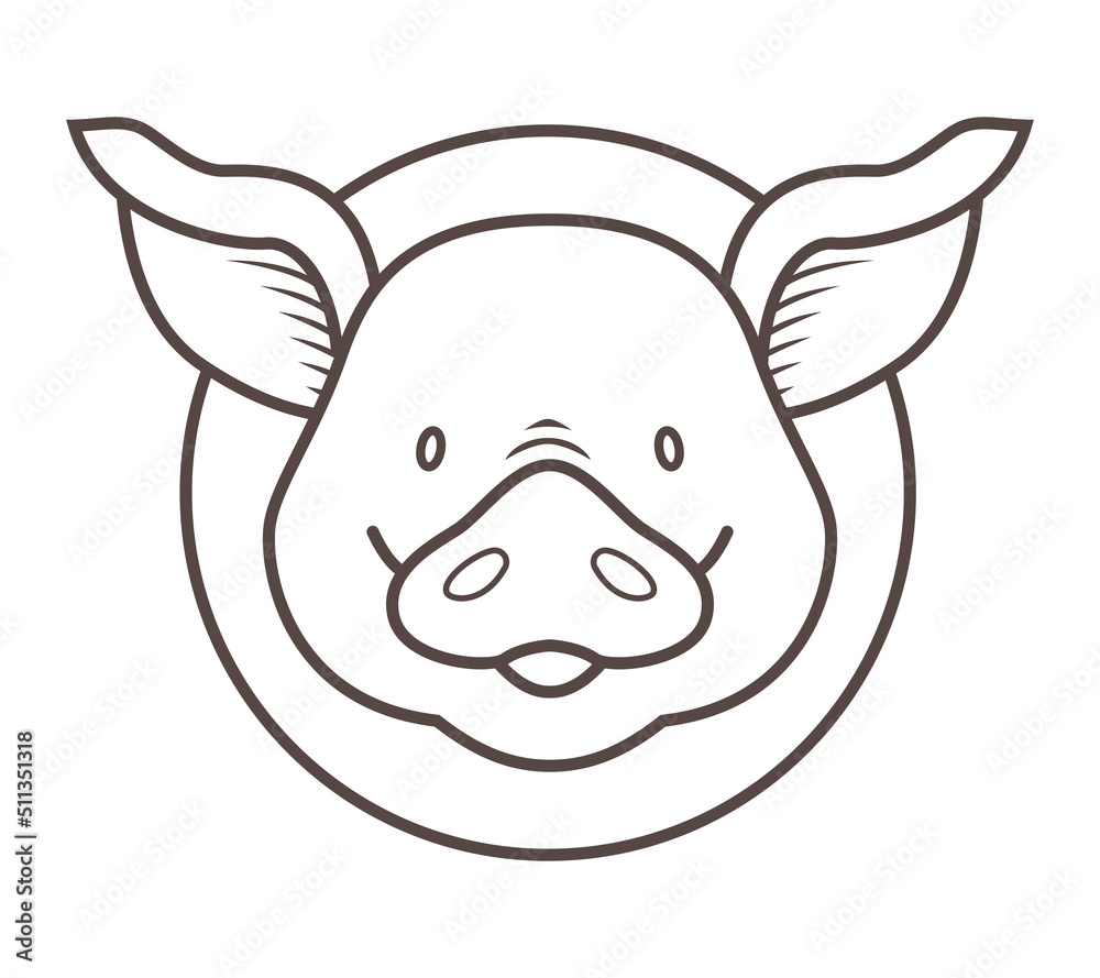 Funny piggy outline color illustration Funny piggy outline color illustration