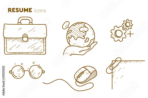 Icons for the design resume in pencil drawing style