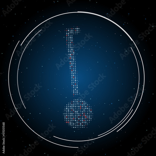 The gyroscooter symbol filled with white dots. Pointillism style. Some dots is red. Vector illustration on blue background with stars