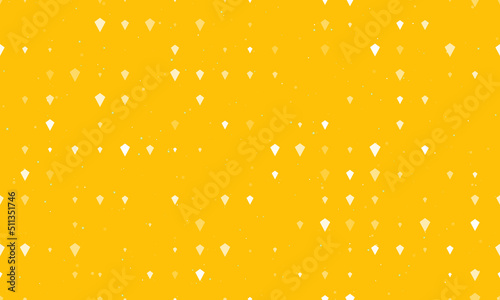 Seamless background pattern of evenly spaced white kite symbols of different sizes and opacity. Vector illustration on amber background with stars
