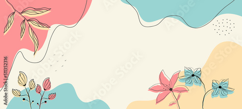 Minimalist abstract pattern background with florals and elements. Modern liquid splashes of wavy shapes in trendy floral style.
