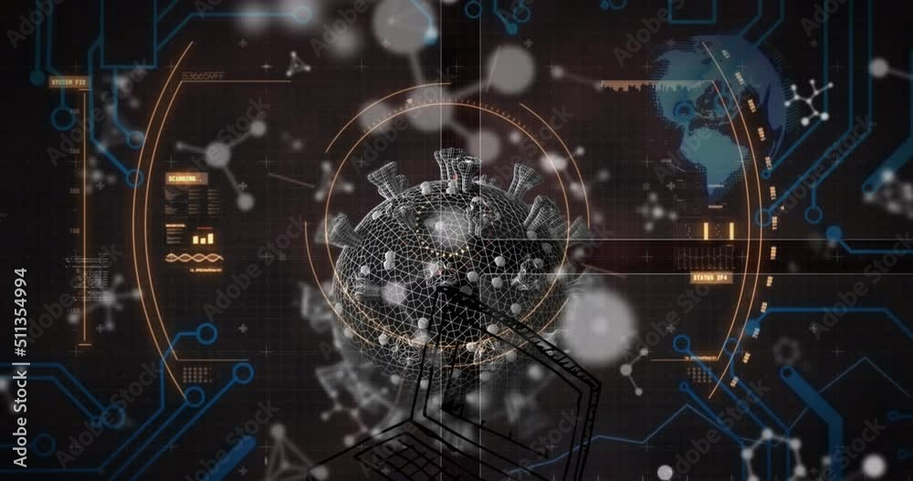 Animation of molecules and data processing over virus cells Animation of molecules and data processing over virus cells