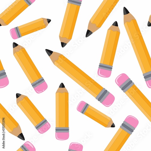 Seamless Back to school yellow pencil pattern flat style vector illustration.