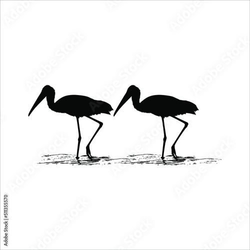Pair of Stork On the Water (Bird-Ciconiidae) Silhouette. Vector Illustration