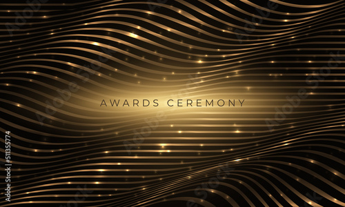 Awards nomination ceremony gold wavy luxury background with glitter highlights. Abstract golden elegant luxury backkground. Vector illustration