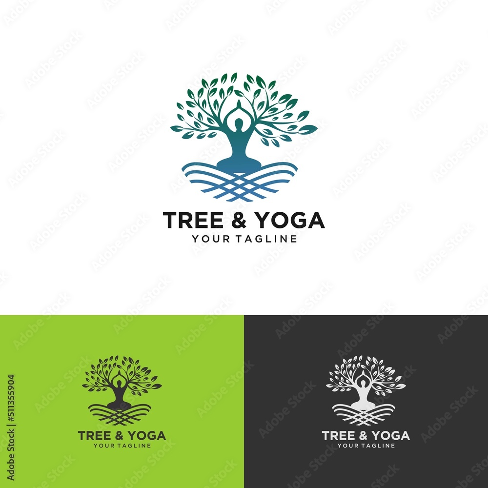 Yoga logo vector, a man meditation in Natural place.