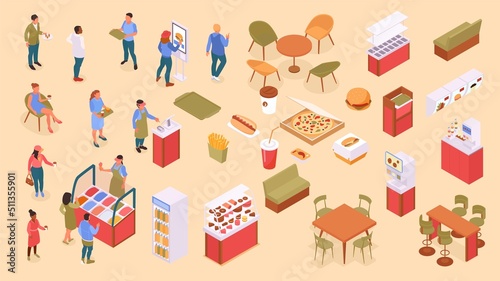 Food Court Isometric Color Set