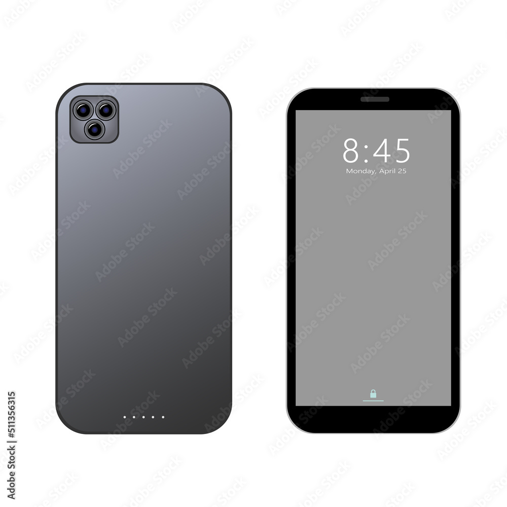 Realistic image jpg smartphone computer lock screen with abstract colored geometric wallpaper. Big and small modern tablet PC design isolated on white background. jpeg image jpg Illustration
