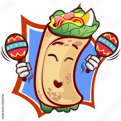 vector mascot cartoon illustration of mr burrito dance with sombrero