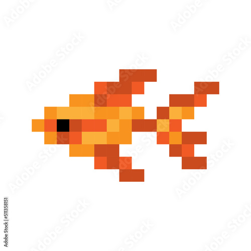 Pixel art symbol Fish. Vector Pixel underwater world icons high detailed. Video game graphics.