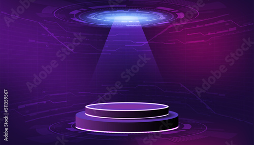 Hologram podium.futuristic circle purple vector HUD.UI Podium.Modern technology.Gaming.
