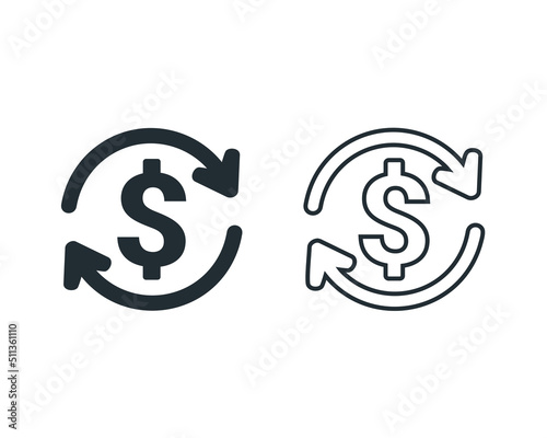 Refund money. Dollar exchange transfer sign. Vector illustration