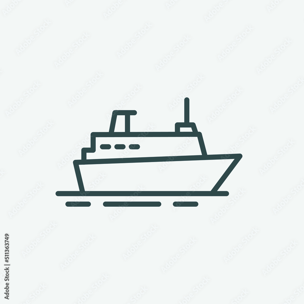 Cruise ship line icon. Sea travel and Marine symbol. Vector