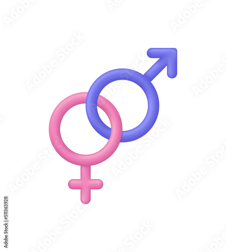 3D Gender icon isolated on white background. Linked male and female signs. Can be used for many purposes. Trendy and modern vector in 3d style.