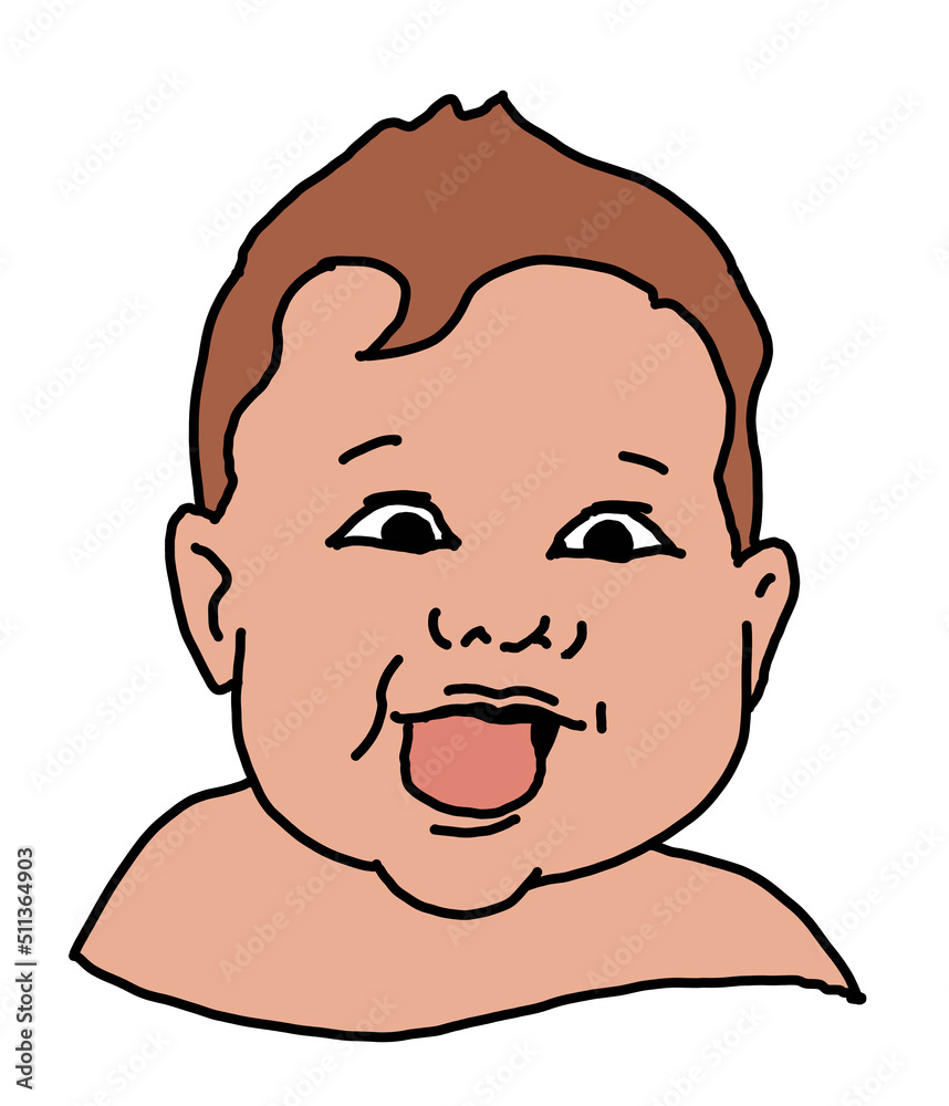 New born sweet baby face emotions. Little happy child surprised with open mouth. Hand drawn character illustration. Retro vintage comic cartoon line style drawing. New born sweet baby face emotions. Little happy child surprised with open mouth. Hand drawn character illustration. Retro vintage comic cartoon line style drawing.