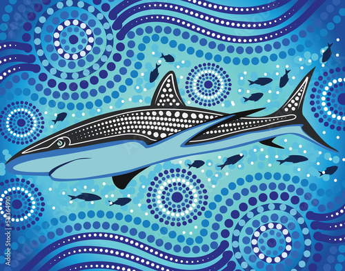 Shark aboriginal dot art - Vector